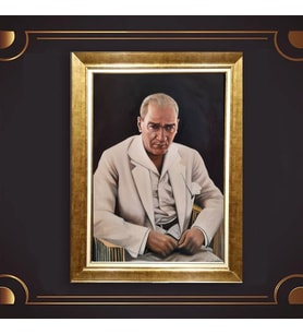 Özel Seri Paspartulu Çerçeveli Atatürk Tablo l210 (Gold)