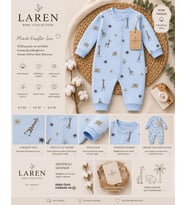 Laren Baby%100 Pamuk Safari Desenli Çıtçıtlı Bebek Tulum Mavi