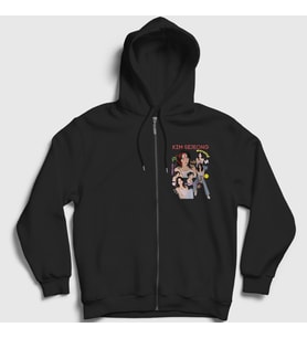 Presmono Unisex Siyah Poster Kim Sejeong Fermuarlı Kapüşonlu Sweatshirt 524108tt
