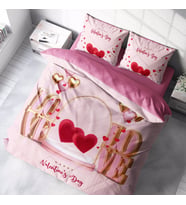 MonoHome Sevgililer Günü Pamuk Saten Çift Kişilik Nevresim Takımı Happy Valentine's Day (Pembe)