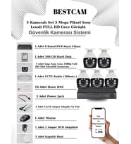 BESTCAM 5 Kameralı Set 5 Mega Piksel Sony Lensli FULL HD Gece Görüşlü Güvenlik Kamera Seti 500 GB Hard disk