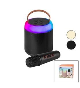 YUVARLAK KARAOKE MİKROFONLUBLUETOOTH WİRELESS HOPARLÖR - SPEAKER USB ŞARJLI - IŞIKLI (5680)
