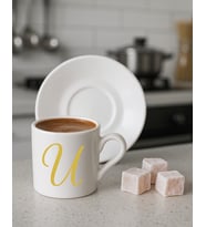 Türk Kahvesi, Espresso, Harf Fincan (Beyaz-Altın El Yazısı)