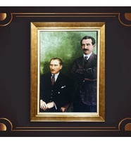 Altın Varaklı Çerçeveli Paspartulu Atatürk Tablo z5118 (Gold)