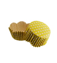 Cupcake Kalıbı Pet Kapsül Dalgalı Kek Kalıbı 65X38 MM (100 Adet)  Puantiyeli  Sarı