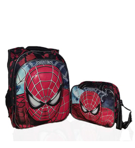 2 Gözlü Spiderman Sırt Çantası + Beslenme - Örümcek Adam İlkokul Çantası - Okul Çantası (Karışık)