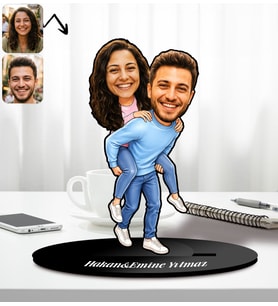 BK Gift Kişiye Özel Sevgili Mutluluk ve Aşk Temalı Karikatür Ahşap Biblo