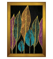 Renkli Yapraklar Soyut Motifli Kanvas Tablo 50 x 70 cm Gold Çerçeve