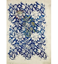 Vintage Floral Desenli Tasarım MDF Tablo - Klasik Mavi ve Beyaz Tekstil Motifli Duvar Panosu