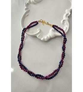 SERTİFİKALI 3 MM YAKUT, 3 MM LAPİS LAZULİ DOĞALTAŞ KOLYE