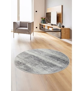 Dijidekor Halı Gri Cool KY7056 Yıkanabilir Yuvarlak Kesme İnce Yolluk Kilim Salon Halısı Modelleri