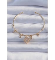 Pirinç Altın Renk Zirkon Taşlı Yonca Model Charm Bileklik - TJ-BB6327