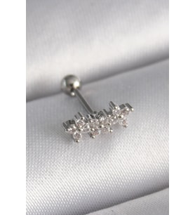 316L Çelik Gümüş Renk Zirkon Taşlı Yonca Tragus Piercing 5886 - GLST3088-1162