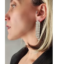Taşlı Sallantılı Silver Renk Küpe (Gümüş)