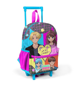 Minik Yuva Çekçekli Sırt Çantası Gri Mavi Pembe Anime Desenli İki Bölmeli 24037