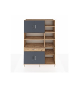 Hyperion Dolap 10 Raflı Tek Çekmeceli 4 Kapaklı 132x44x195 Çam-Antrasit/Çam
