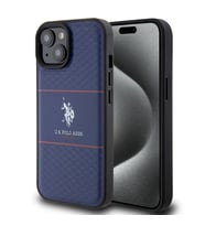Apple iPhone 15 Uyumlu Kılıf U.S. Polo Assn. Orjinal Lisanslı Deri Şeritli Logo Dizayn Kapak (Lacivert)