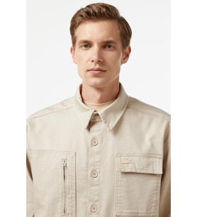 Lacoste Men's Relaxed Fit Beige Shirt Bol Kesim Erkek Gömlek Bej