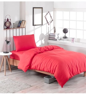 Tek Kişilik Pamuklu Ranforce Lastiksiz Kırmızı Nevresim Takımı - 160x220