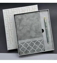 Gri Renk Defter Ve Metal Roller Kalem Seti