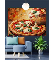 Pizza Taze Fesleğen Mozzarella Dekoratif Kanvas - Mdf Ahşap Tablo