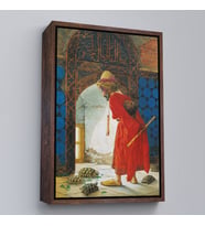 Çerçeveli Osman Hamdi Bey'in Kaplunbağa Terbiyecisi İsimli Eseri Kanvas Tablo (Beyaz)