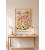 Çiçek Desenli Minimalist 1. Kalite Ahşap Çerçeveli Tablo