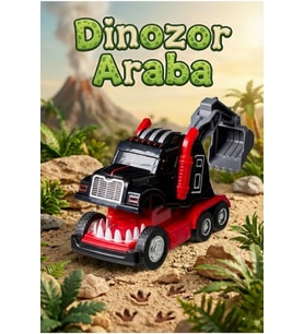 Dinozor Dönüşen Araba Çarpınca Açılan Robot Kamyon Sürtmeli Oyuncak İş Makinesi Siyah Kırmızı