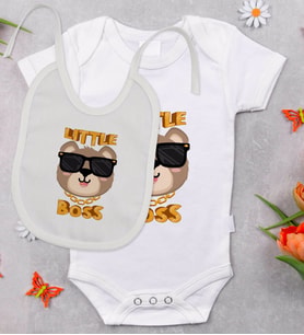 BK Kids Little Boss Tasarımlı Bebek Body Zıbın ve Mama Önlüğü Hediye Seti - Model 3