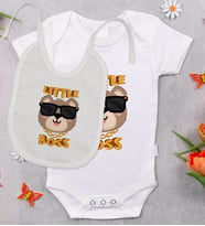 BK Kids Little Boss Tasarımlı Bebek Body Zıbın ve Mama Önlüğü Hediye Seti - Model 3