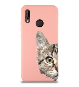 Huawei P 20 Lite Uyumlu Lansman Kılıf Catface Tasarımlı İçi Kadife Kapak-Pembe (Şeffaf)