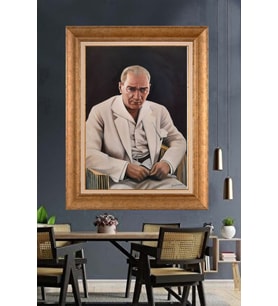 Altın Varaklı Çerçeveli Paspartulu Atatürk Tablo TR1220 (Gold)