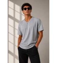 Erkek V Yaka Basic Tişört Kısa Kol Yazlık Regular Fit T-Shirt - Gri