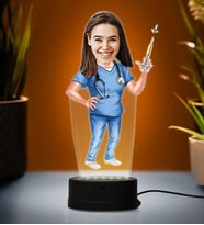 Doğum Günü Hediyesi,Sevgiliye Hediye, Kişiye Özel Fotoğraflı Hemşire Karikatür 3D Led Lamba (Beyaz)