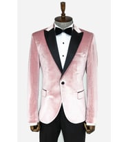Kadife Slim Fit Tek Düğmeli Pembe Erkek Balo Ceket - Wessi