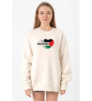 Heart Palestine Flag Ekru Kadın 2ip Sweatshirt