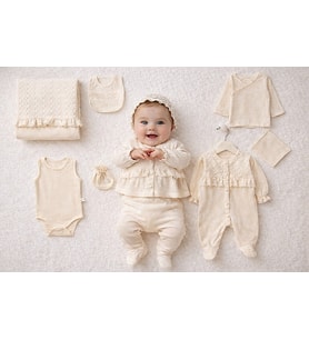 0-3 AY KIZ BEBEKLERE ORGANİK PAMUK JESSİCA 10 LU PREMİUM SET (Sahra Beji)