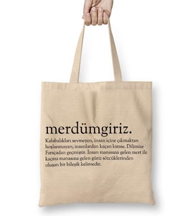 Merdümgiriz Kelime Bez Çanta Uzun Saplı