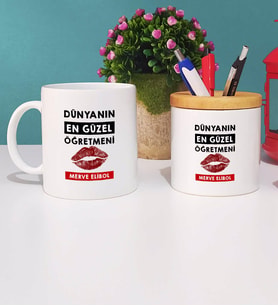 Dünyanın En Güzel Öğretmeni Kupa Bardak Beyaz ve Kalemlik