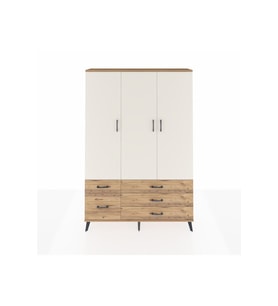 Arges Dolap 5 Raflı 5 Çekmeceli Tek Askılı 132x30x195 Çam-Aytaşı/Çam