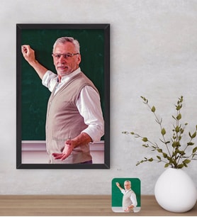 BK Gift Kişiye Özel Erkek Öğretmen Yağlıboya Tasarımlı Dekoratif Ahşap Siyah Çerçeveli Tablo-1