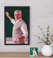 BK Gift Kişiye Özel Erkek Öğretmen Yağlıboya Tasarımlı Dekoratif Ahşap Siyah Çerçeveli Tablo-1