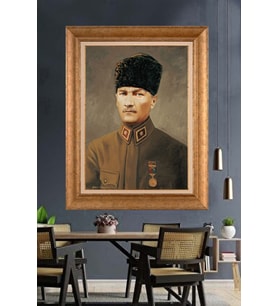 Altın Varaklı Çerçeveli Paspartulu Atatürk Tablo DC1479 (Gold)