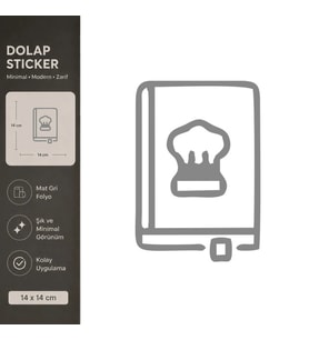 Yemek Kitabı Mat Gri Dekoratif Folyo Sticker 14x14 cm