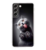 PrintiFy Samsung Galaxy S22 Plus ile Uyumlu 1mm Slim Fit Kedi 2 050c Baskılı Şeffaf  Kılıf