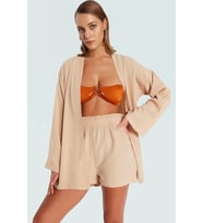 Rahat Yazlık Şortlu Kimono Takım Dokuma V Yaka Plaj Modası Mükemmel Uyum Trend Tasarım