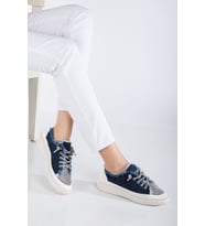 Neva Taşlı Düz Taban Kadın Lacivert Kot Sneakers (Karışık)
