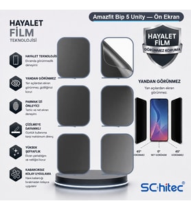 SChitec Amazfit Bip 5 Unity Uyumlu Ön Yüzey Hayalet Privacy Hidrojel Ekran Koruyucu