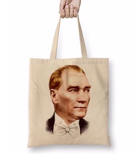 Mustafa Kemal Atatürk 02 Bez Çanta Uzun Saplı