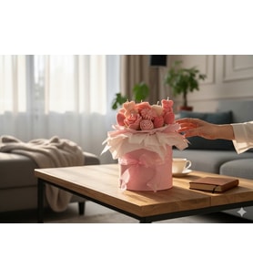 Mumelia Candles Pembe Tılsım - Doğal Soya Mum Buketi